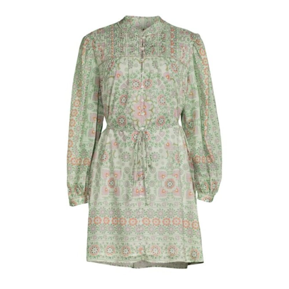 Joie Challensia Pin Tuck Mini Fit & Flare Dress Shale Green Multi Size XXS NWT